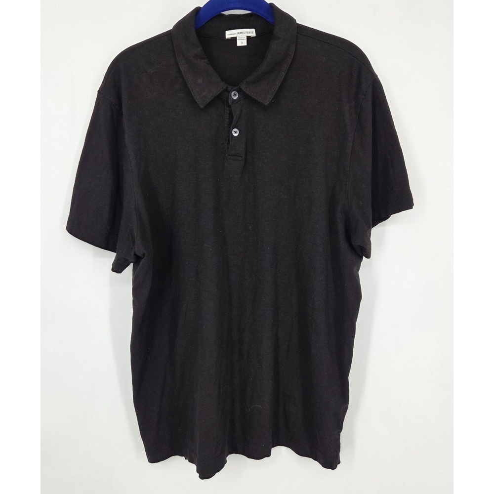 James Perse Sueded Jersey Polo Shirt Mens 3 Large Black Short Sleeve